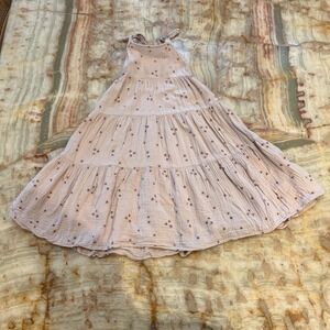 Rylee and Cru Kids Tiered Maxi Dress Oat Cream Starburst Midi Length 4-5 Years